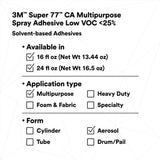 3M 77CA Multipurpose Spray Adhesive Clear Low VOC 25 Percent 24 fl oz Net Wt 18 oz (7100014109) (12 Pack) - 8