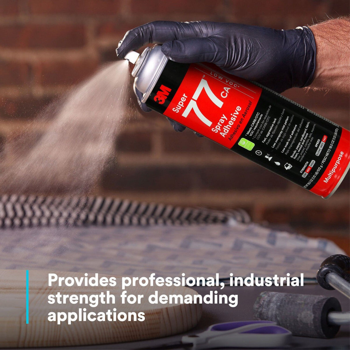 3M 77CA Multipurpose Spray Adhesive Clear Low VOC 25 Percent 24 fl oz Net Wt 18 oz (7100014109) (12 Pack) - 9