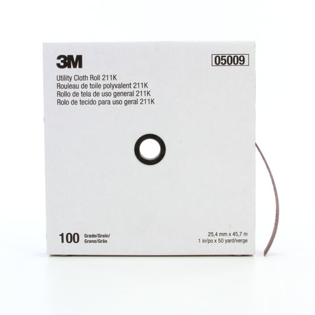3M 211K Utility Cloth Roll, Aluminum Oxide 100 Grit J Weight Gray, 1 in x 50 yd, Full-flex (7100016843) (5 Pack)