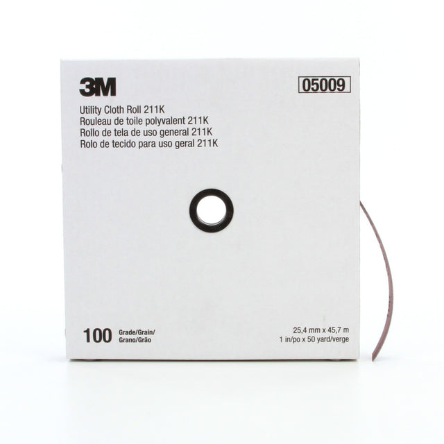 3M 211K Utility Cloth Roll, Aluminum Oxide 100 Grit J Weight Gray, 1 in x 50 yd, Full-flex (7100016843) (5 Pack)