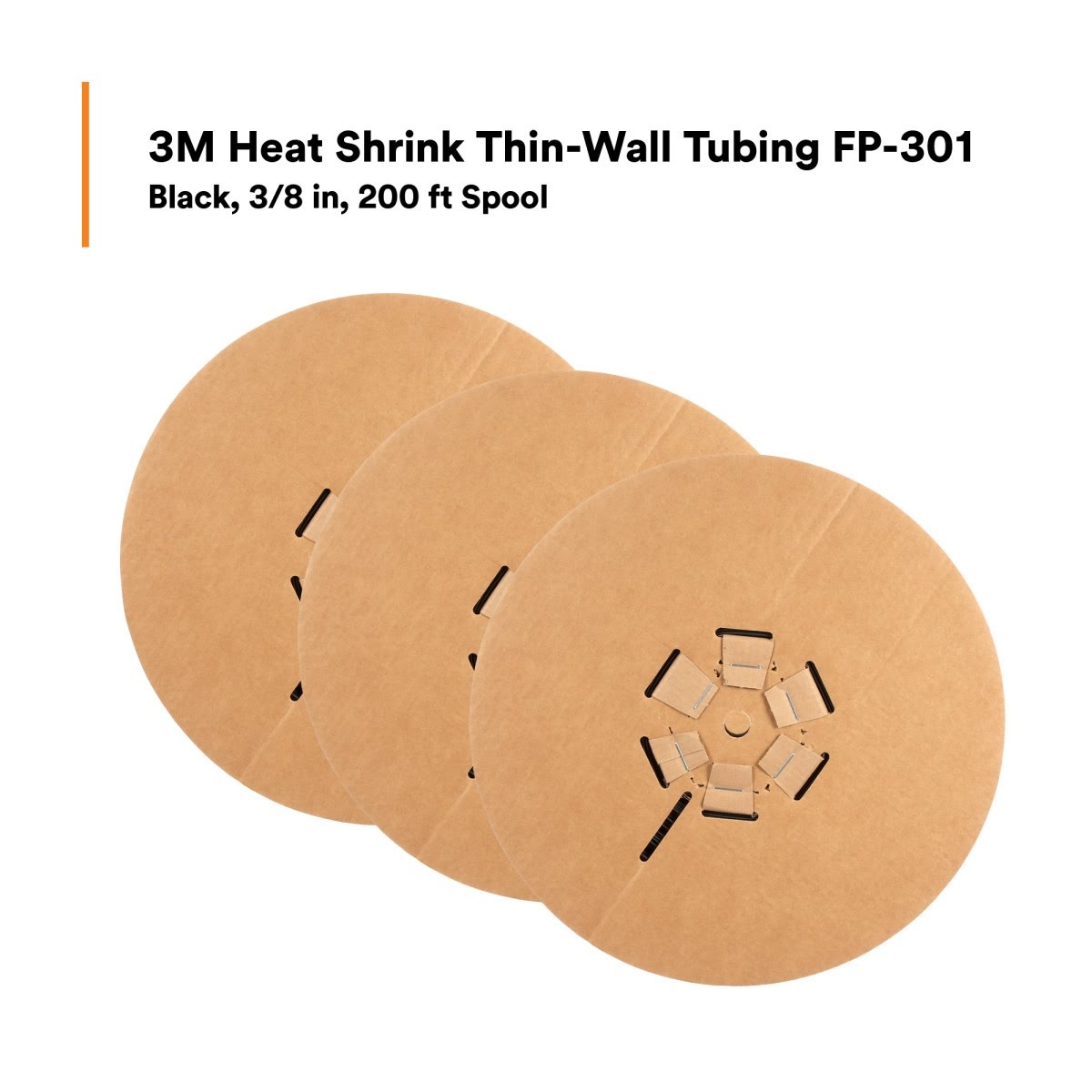 3M Heat Shrink Thin-Wall Tubing FP-301 Black 3/8 in x 200 ft Spool (FP0.375BK200'L) (7100020270) (3 Pack) - 9