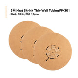 3M Heat Shrink Thin-Wall Tubing FP-301 Black 3/8 in x 200 ft Spool (FP0.375BK200'L) (7100020270) (3 Pack) - 9