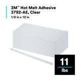 3M 3792 Q 3792 AE Hot Melt Adhesive, Clear, 1/2 in x 12 in, 11 lb Case (7100020335) (11 Pack)