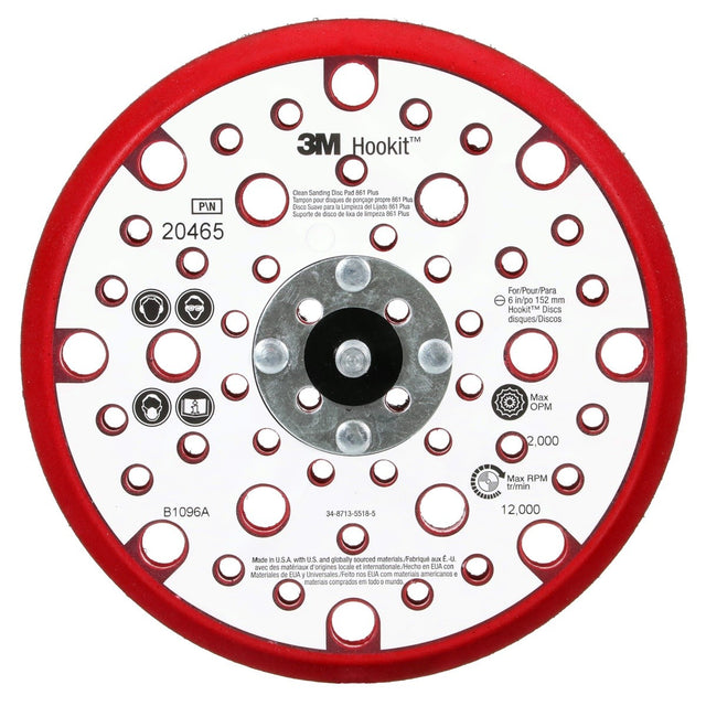3M 20465 Xtract Hookit Low Profile Back-up Pad 861 Plus, Red Foam, 6 in, 53 Holes, 5/16-24 EXT (7100022038) (10 Pack)