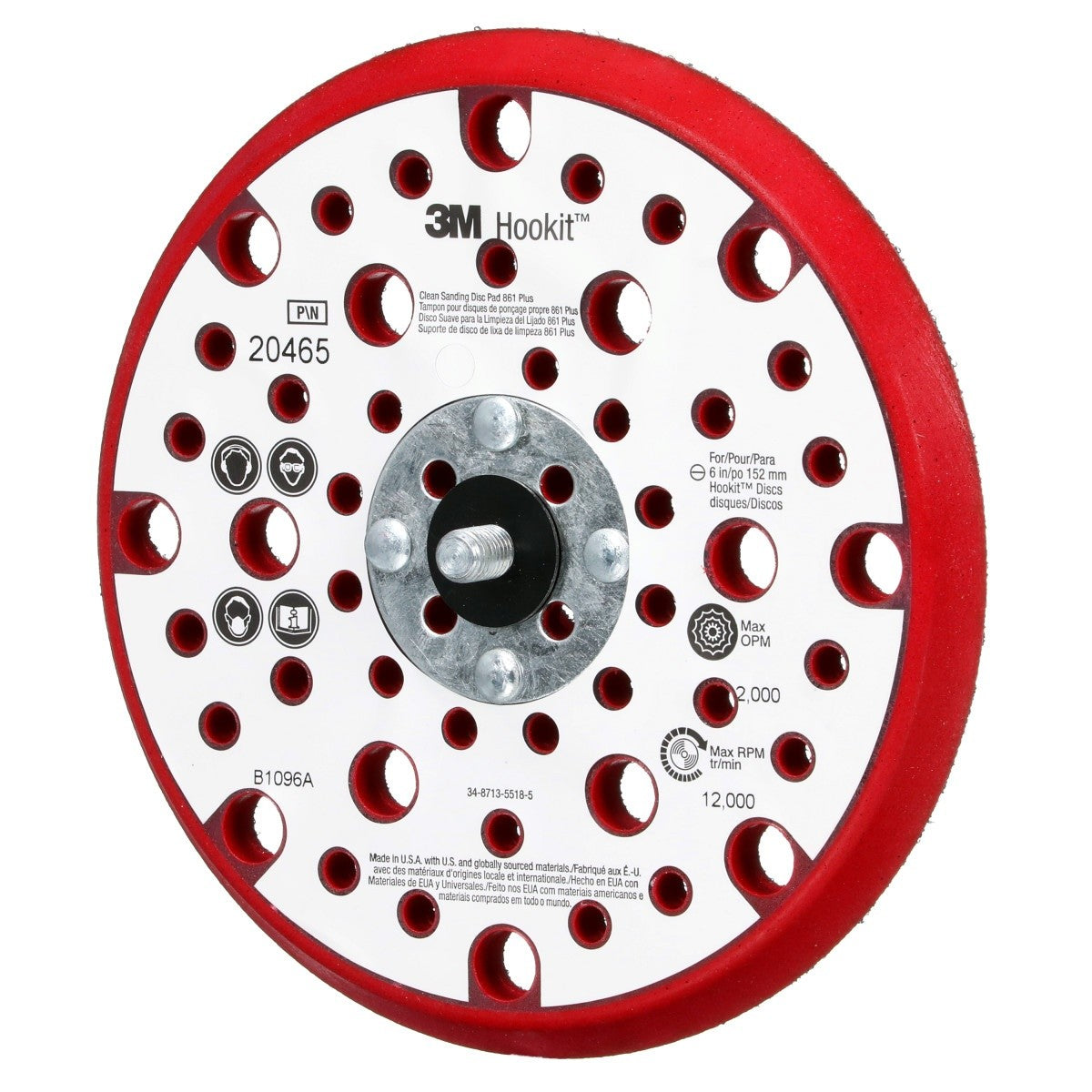 3M 20465 Xtract Hookit Low Profile Back-up Pad 861 Plus, Red Foam, 6 in, 53 Holes, 5/16-24 EXT (7100022038) (10 Pack) - 3