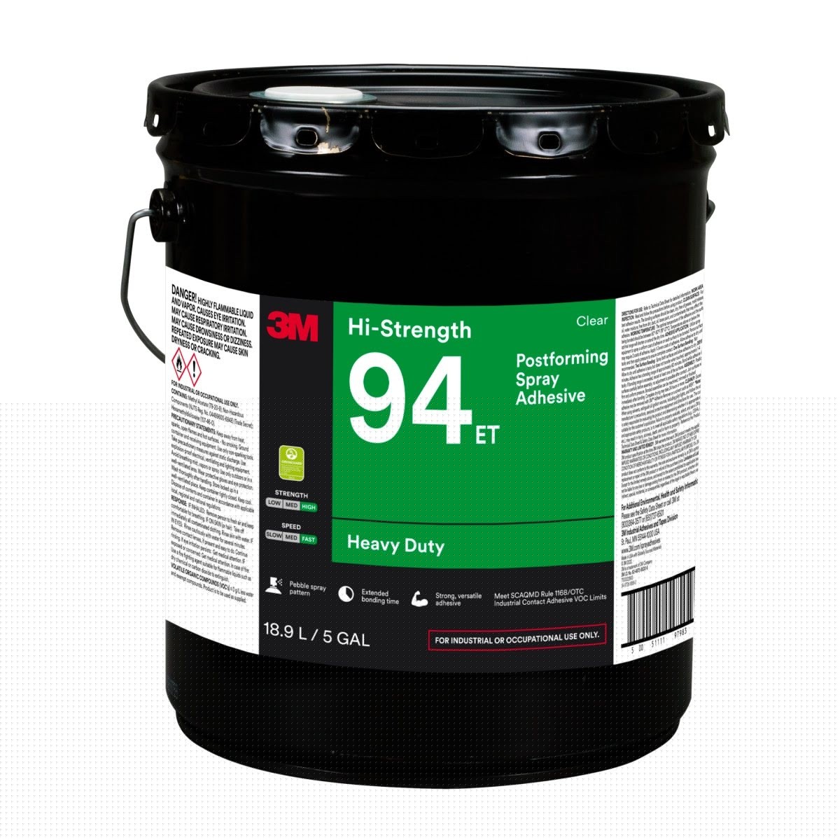 3M 94 ET Hi-Strength Spray Adhesive, Clear, 5 Gallon Pail (7100022993)