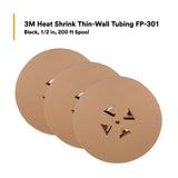 3M FP-301-1/2-Black-200 Heat Shrink Thin-Wall Tubing, 200 ft Length (7100024898) (3 Pack) - 10