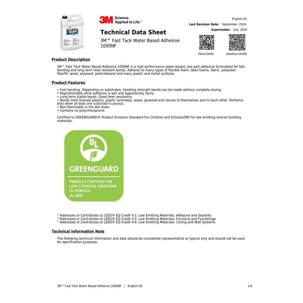 3M 1000NF Fast Tack Water Based Adhesive , Neutral, 5 Gallon Drum Pail (7100025154) (5 Pack) - 6
