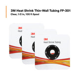 3M FP0.500CR100'S Heat Shrink Thin Wall Tubing FP-301, Clear, 2:1, 1/2 in x 100 ft Roll (7100025556) (3 Pack) - 9