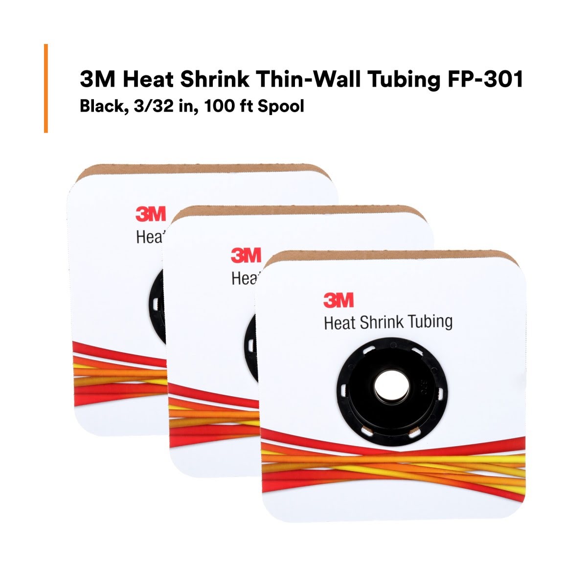 3M Heat Shrink Thin-Wall Tubing FP-301, 3/32 in, 100 ft Spool, Black (FP0.094BK100'S) (7100025699) (3 Pack) - 4