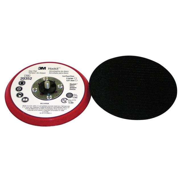 3M 20352 Hookit Low Profile Disc Pad, Hook and Loop, Firm Foam, Red, 5 in x 3/8 in, 5/16-24 External (7100026249) (10 Pack)