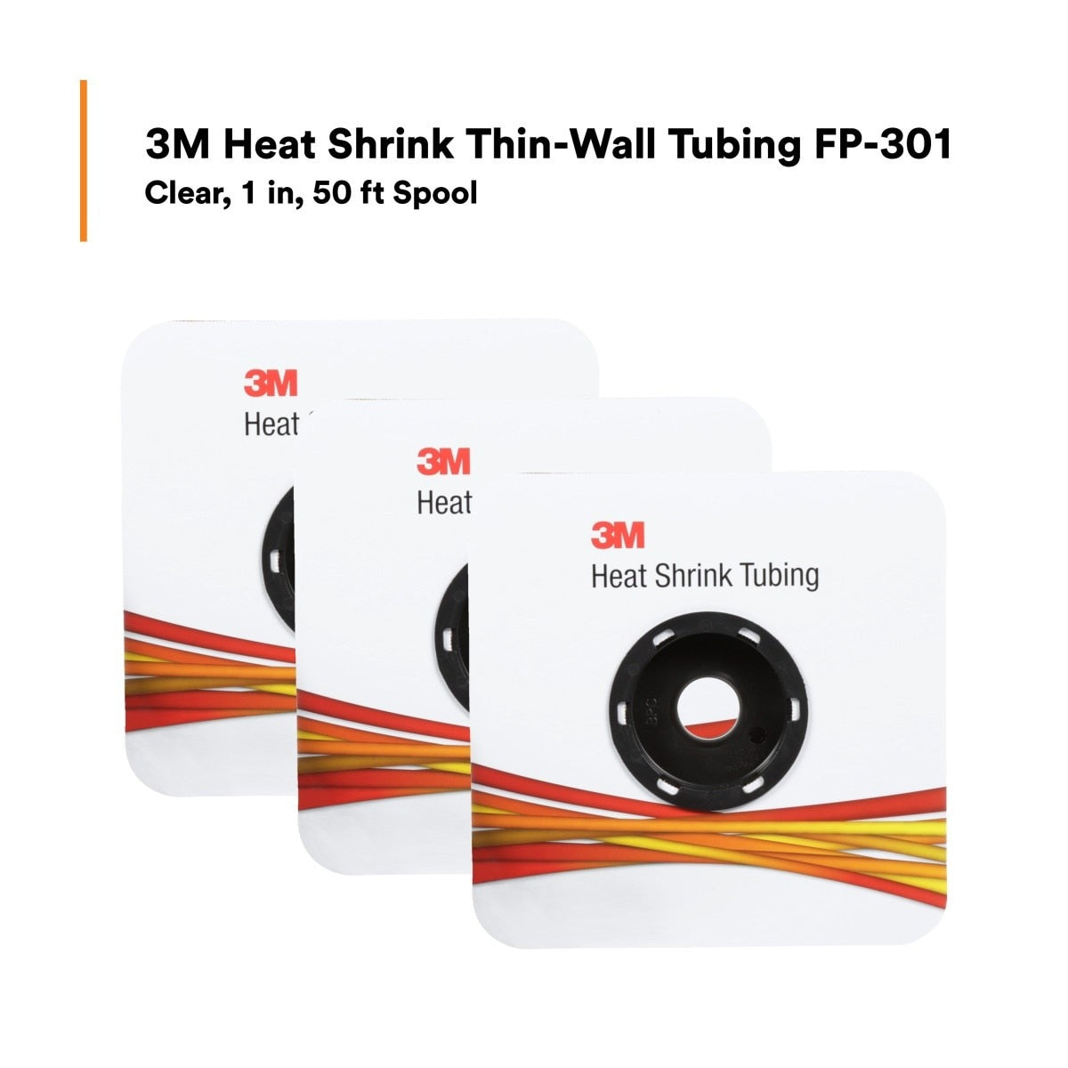 3M 7100027263 Heat Shrink Thin-Wall Tubing, Clear, 2 to 1 Shrink Ratio, 1 in x 50 ft Spool (FP1.000CR50'S) (7100027263) (3 Pack) - 9