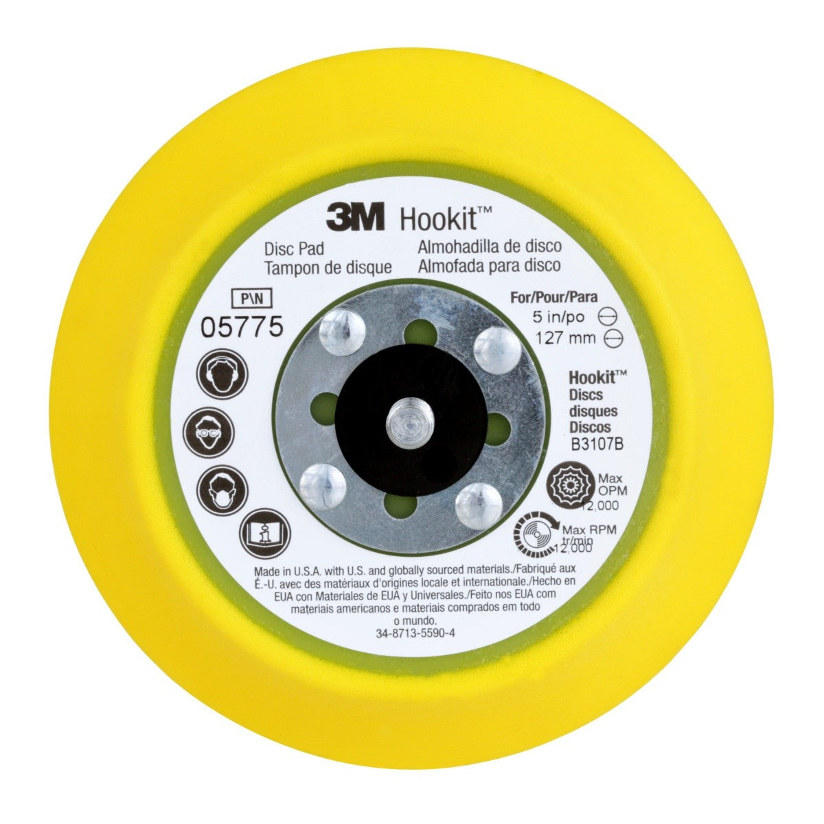 3M 05775 Hookit Disc Pad, 5 in x 3/4 in 5/16-24 External, Yellow (7100027274) (10 Pack) - 2