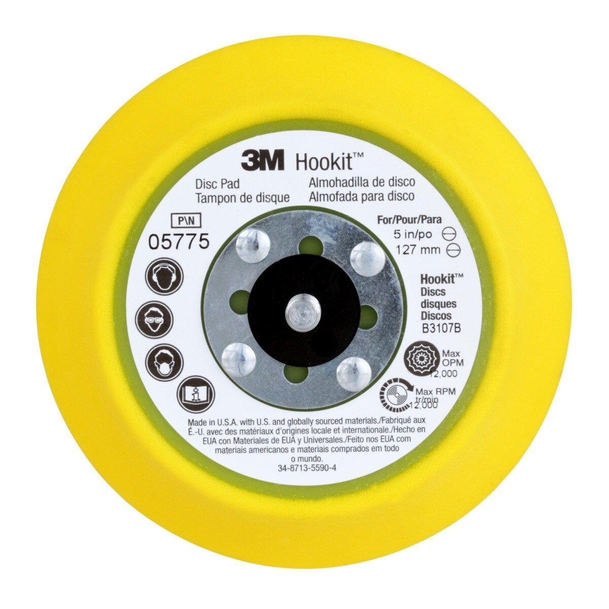 3M 05775 Hookit Disc Pad, 5 in x 3/4 in 5/16-24 External, Yellow (7100027274) (10 Pack) - 2