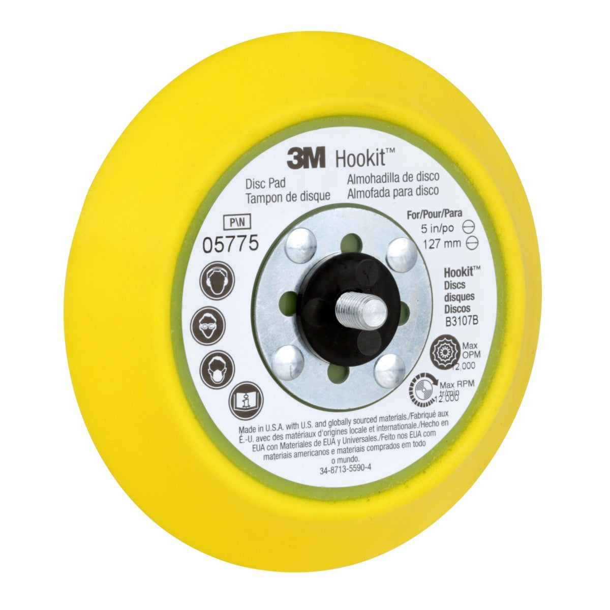 3M 05775 Hookit Disc Pad, 5 in x 3/4 in 5/16-24 External, Yellow (7100027274) (10 Pack) - 3