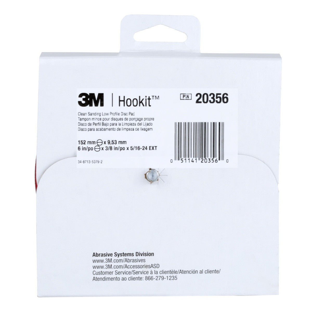 3M Xtract Hookit Low Profile Back-up Pad, 52 Holes, Red, 6 in, 5/16-24 External (20356) (7100027464) (10 Pack) - 5