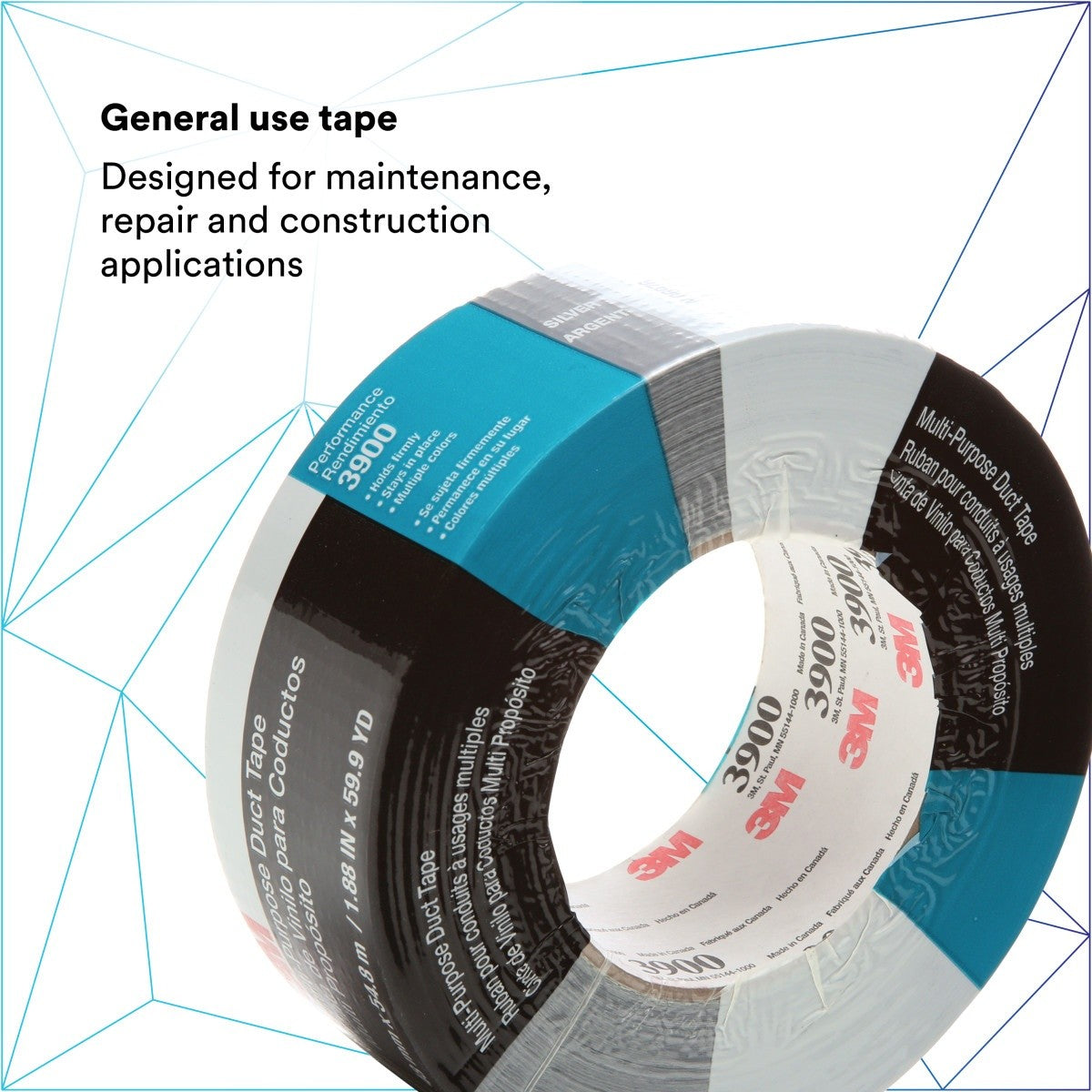 3M 3900 Multi-Purpose Duct Tape, Silver, 48 mm x 54.8 m, 7.6 mil, Rubber Adhesive, Water Resistant, Conveniently Packaged (7100029108) (24 Pack) - 6