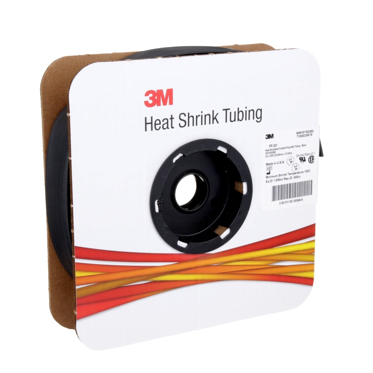 3M Heat Shrink Thin Wall Tubing FP-301, Black, 2 to 1, 1 in x 50 ft Spool (FP1.000BK50S) (7100029979) (3 Pack) - 3