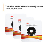 3M Heat Shrink Thin Wall Tubing FP-301, Black, 2 to 1, 1 in x 50 ft Spool (FP1.000BK50S) (7100029979) (3 Pack) - 9