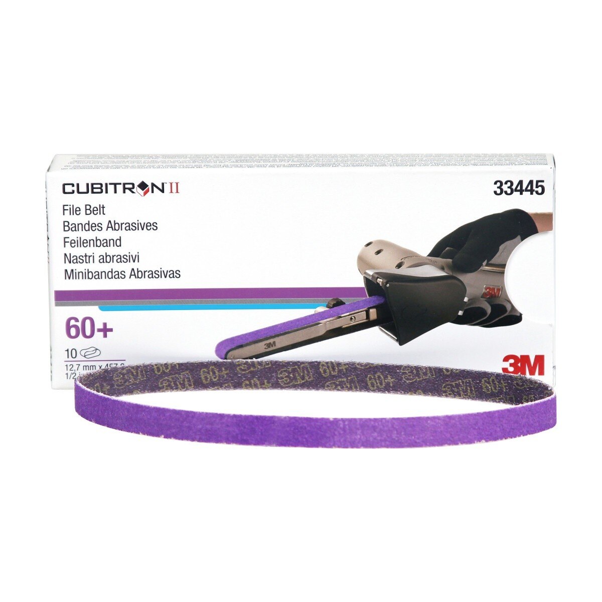 3M 786F 33445 Cubitron II File Belt, 60+ Grit, Purple, 1/2 in x 18 in, Spot Weld Removal (7100033185) (10 Pack) - 7