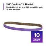 3M 33446 Cubitron II File Belt, 80+ Grit, Purple, 1/2 in x 18 in, Spot Weld Removal (7100033186) (50 Pack) - 2