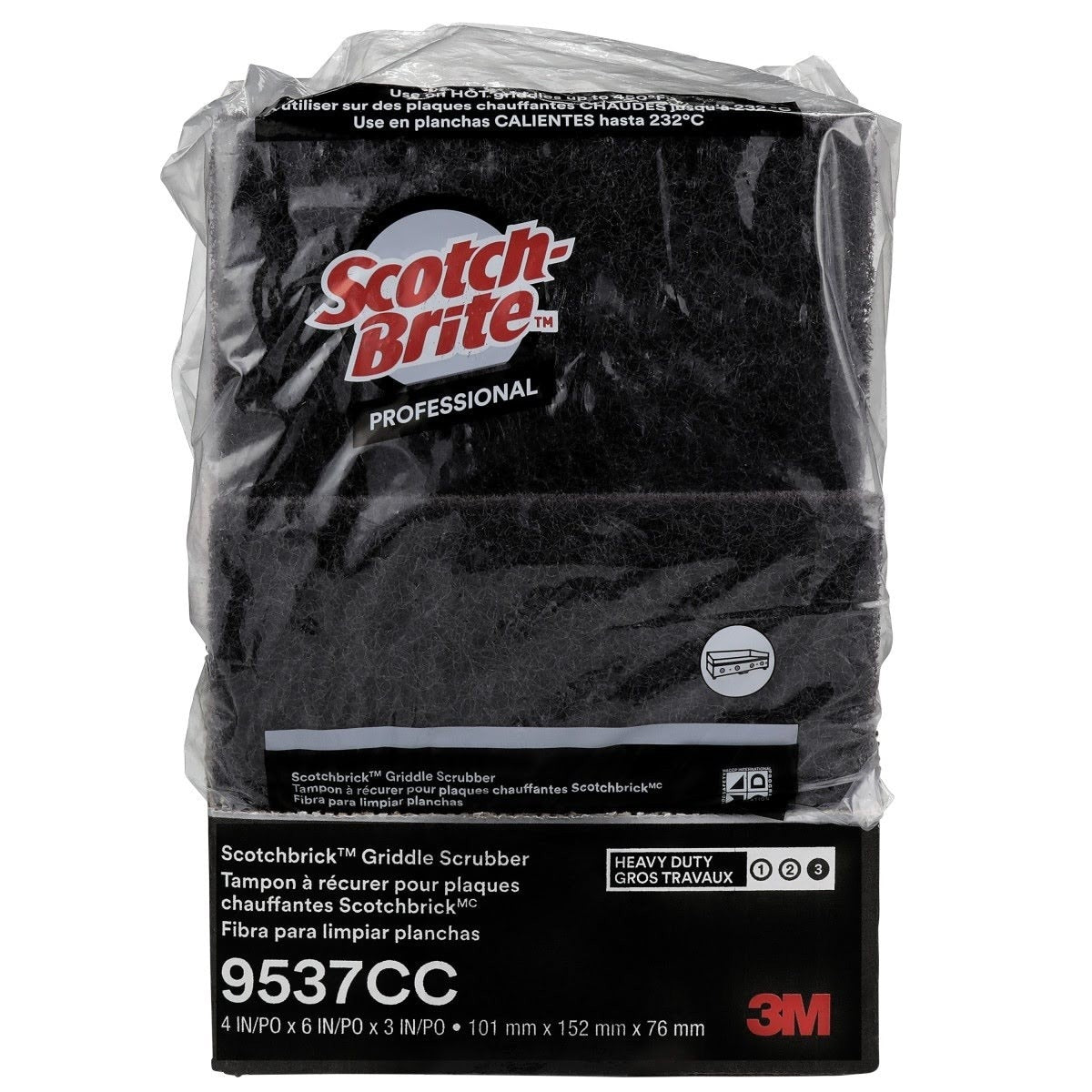 3M Scotch-Brite Scotchbrick Griddle Scrubber 9537CC Heavy Duty Red 4 in x 6 in x 3 in (7100036207) (12 Pack) - 9