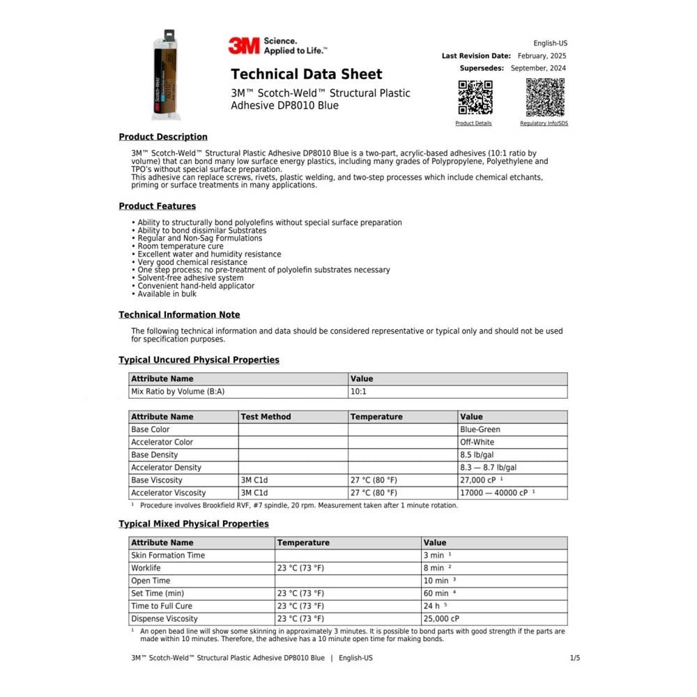 3M 8010 Scotch-Weld Structural Plastic Adhesive DP Blue for Plastic to Metal Bonding (45 mL Duo-Pak) (7100036717) (12 Pack) - 10