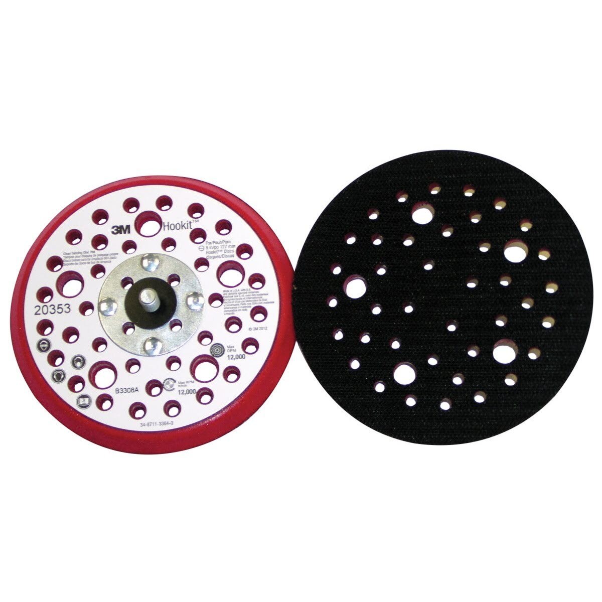 3M Xtract Hookit Low Profile Back-up Pad, Hook and Loop, Red Foam, 5 in x 3/8 in, 5/16-24 External Thread, 44 Holes (20353) (7100037832) (10 Pack)