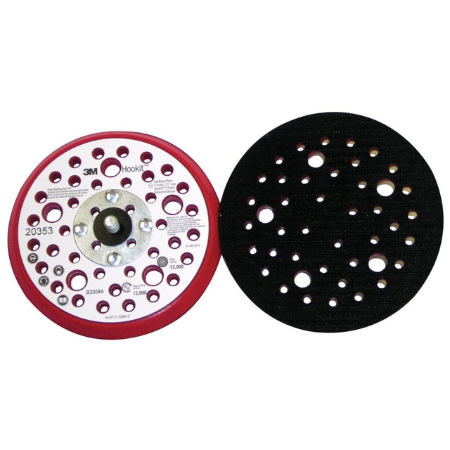 3M Xtract Hookit Low Profile Back-up Pad, Hook and Loop, Red Foam, 5 in x 3/8 in, 5/16-24 External Thread, 44 Holes (20353) (7100037832) (10 Pack)