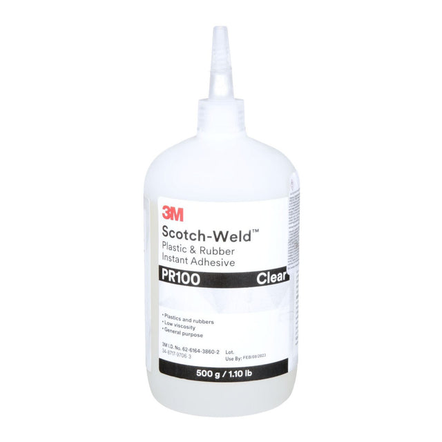 3M PR100 Plastic and Rubber Instant Adhesive, Clear, Low Viscosity, 500 g 1.10 lb Bottle, 1 Bottle/Case (7100039200)