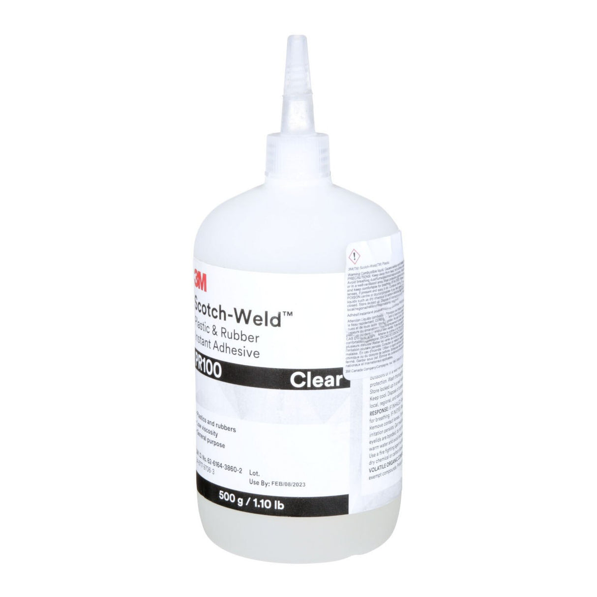3M PR100 Plastic and Rubber Instant Adhesive, Clear, Low Viscosity, 500 g 1.10 lb Bottle, 1 Bottle/Case (7100039200) - 3