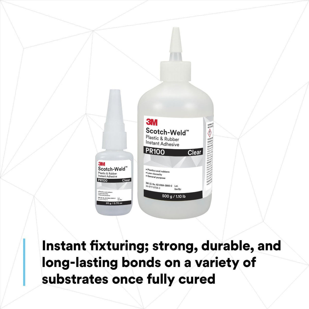 3M PR100 Plastic and Rubber Instant Adhesive, Clear, Low Viscosity, 500 g 1.10 lb Bottle, 1 Bottle/Case (7100039200) - 9