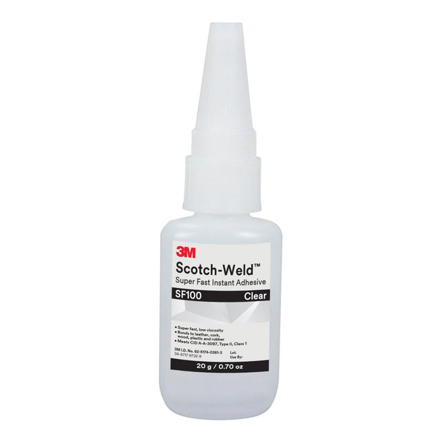 3M SF100 Scotch-Weld Super Fast Instant Adhesive, Clear, 20 g Bottle (7100039206) (10 Pack)