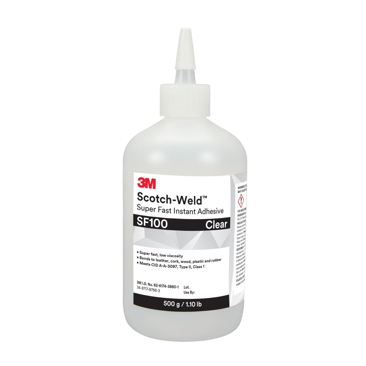 3M SF100 Super Fast Instant Adhesive, Clear, 500 g Bottle (7100039208)