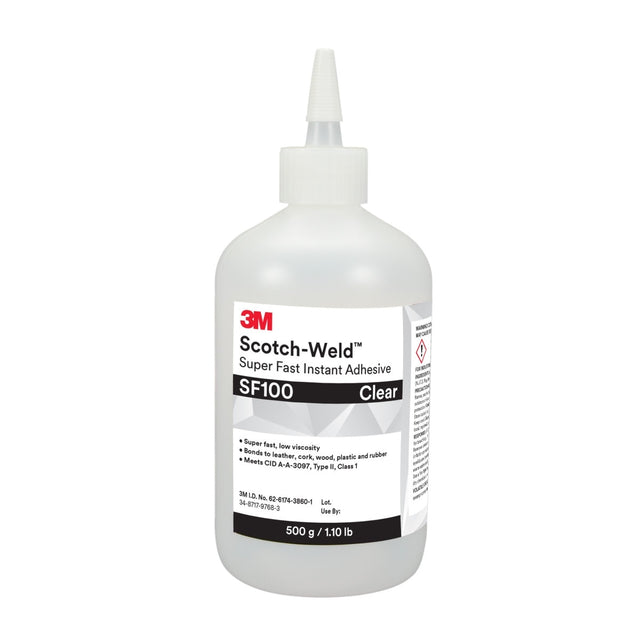 3M SF100 Super Fast Instant Adhesive, Clear, 500 g Bottle (7100039208)