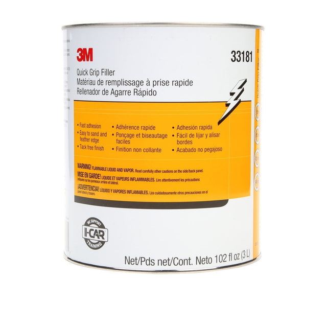3M Quick Grip Filler Body Filler, Gray Paste, 1 gal Can (33181) (7100039451) (4 Pack)