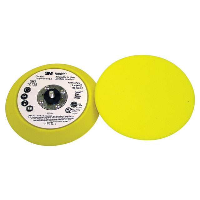 3M 70138 Hookit Disc Pad, Hook and Loop Back up Pad, Yellow, 6 in x 3/4 in, 5/16-24 External (7100041340) (10 Pack)