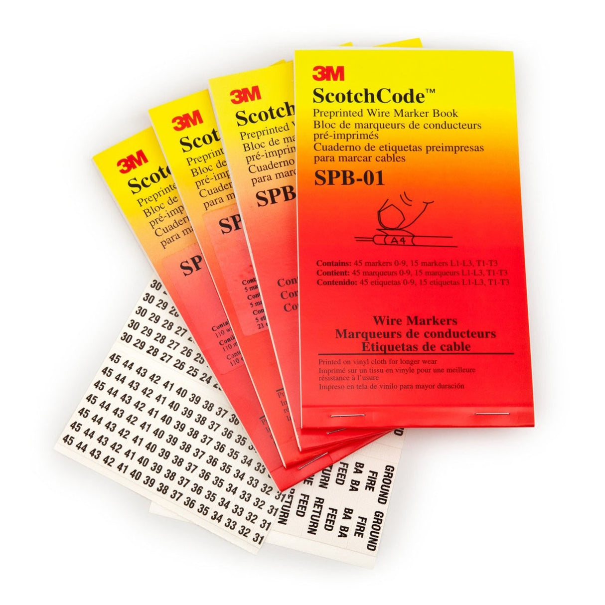 3M ScotchCode Pre-Printed Wire Marker Book, Black Print on White Background (SPB-06) (7100041605) (5 Pack)