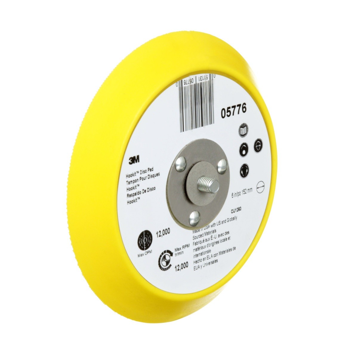3M Hookit Abrasive Disc Pad, Medium Density Foam, Yellow, 6 in, 5/16-24 EXT (05776) (7100041779) (10 Pack) - 3
