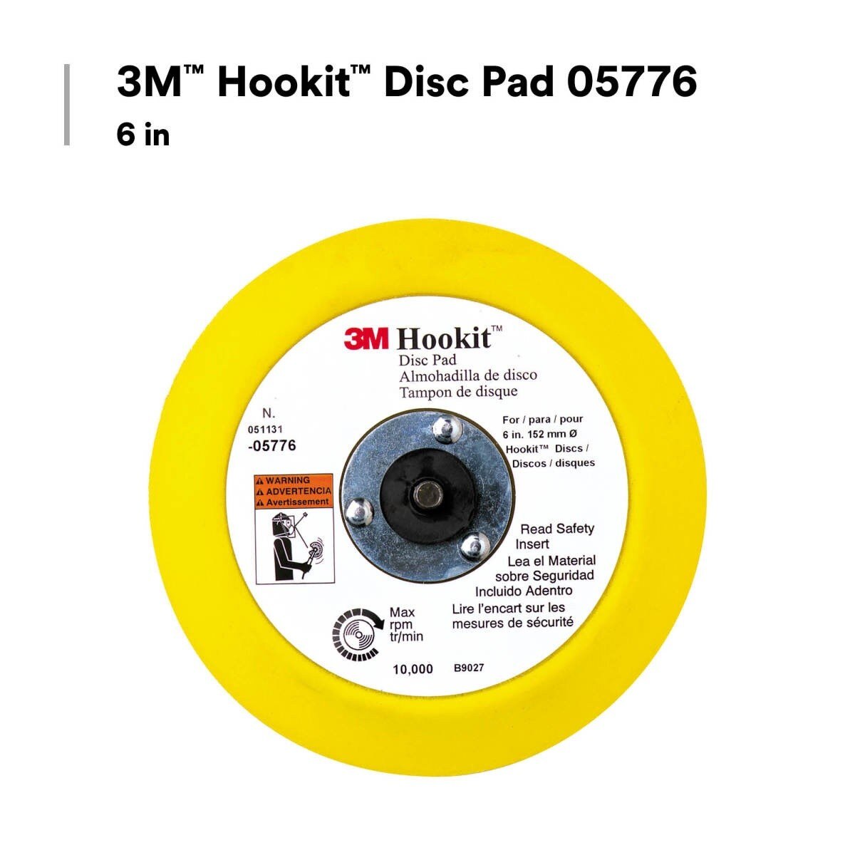 3M Hookit Abrasive Disc Pad, Medium Density Foam, Yellow, 6 in, 5/16-24 EXT (05776) (7100041779) (10 Pack) - 6