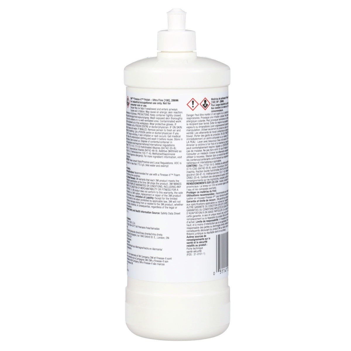 3M 100 Finesse-it Polish, Ultra Fine, White, 1 Liter Bottle (28696) (7100042116) (12 Pack) - 3