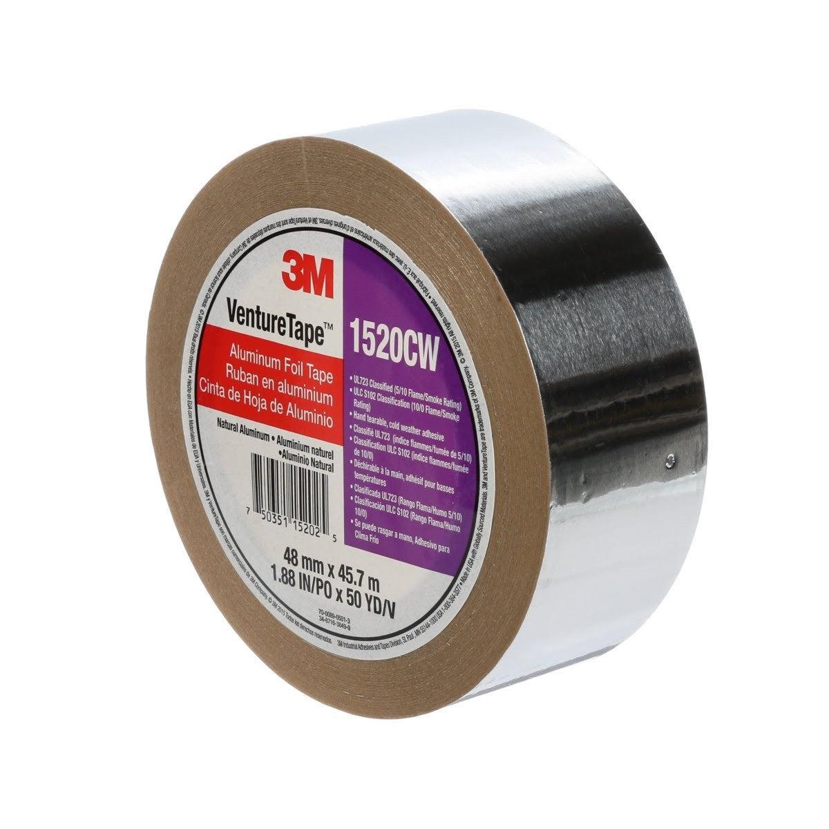 3M 1520CW Aluminum Foil Tape, Silver, 48 mm x 45.7 m, 3.2 mil (7100043715) (24 Pack) - 3
