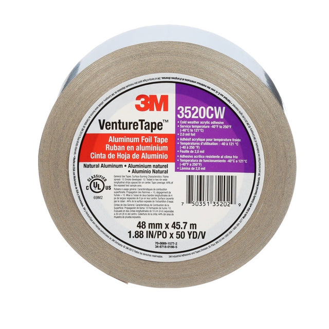 3M 3520CW Venture Tape Aluminum Foil Tape, Natural Aluminum, 48 mm x 45.7 m, 2.0 mil (7100043755) (24 Pack)