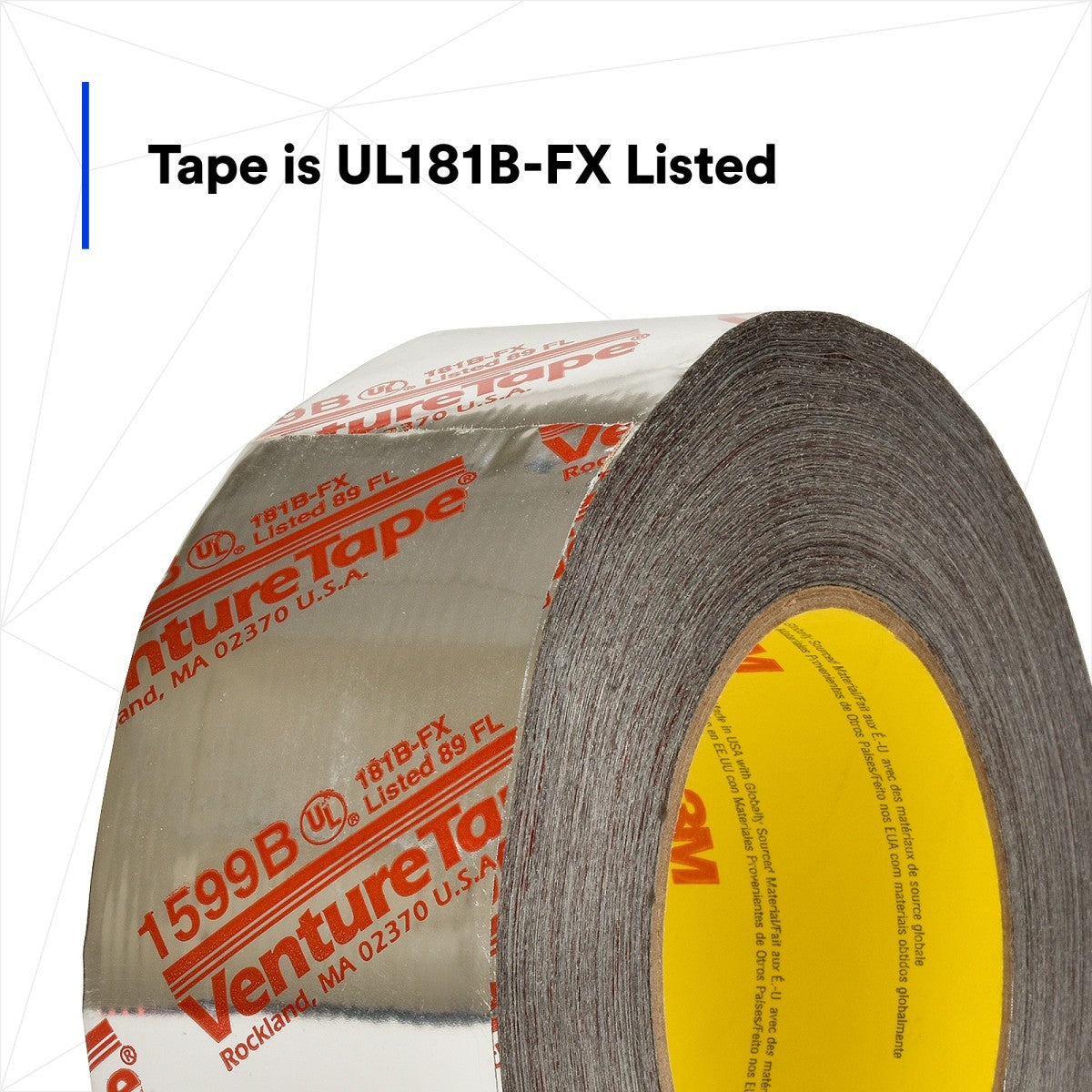 3M 1599B UL181B-FX Polypropylene Duct Tape, Silver, 48 mm x 109.7 m, 3 mil (7100043760) (576 Pack) - 9