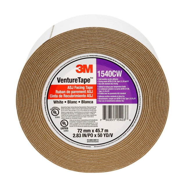 3M 1540CW Venture Tape ASJ Facing Tape, White, 72 mm x 45.7 m (7100043768) (16 Pack)