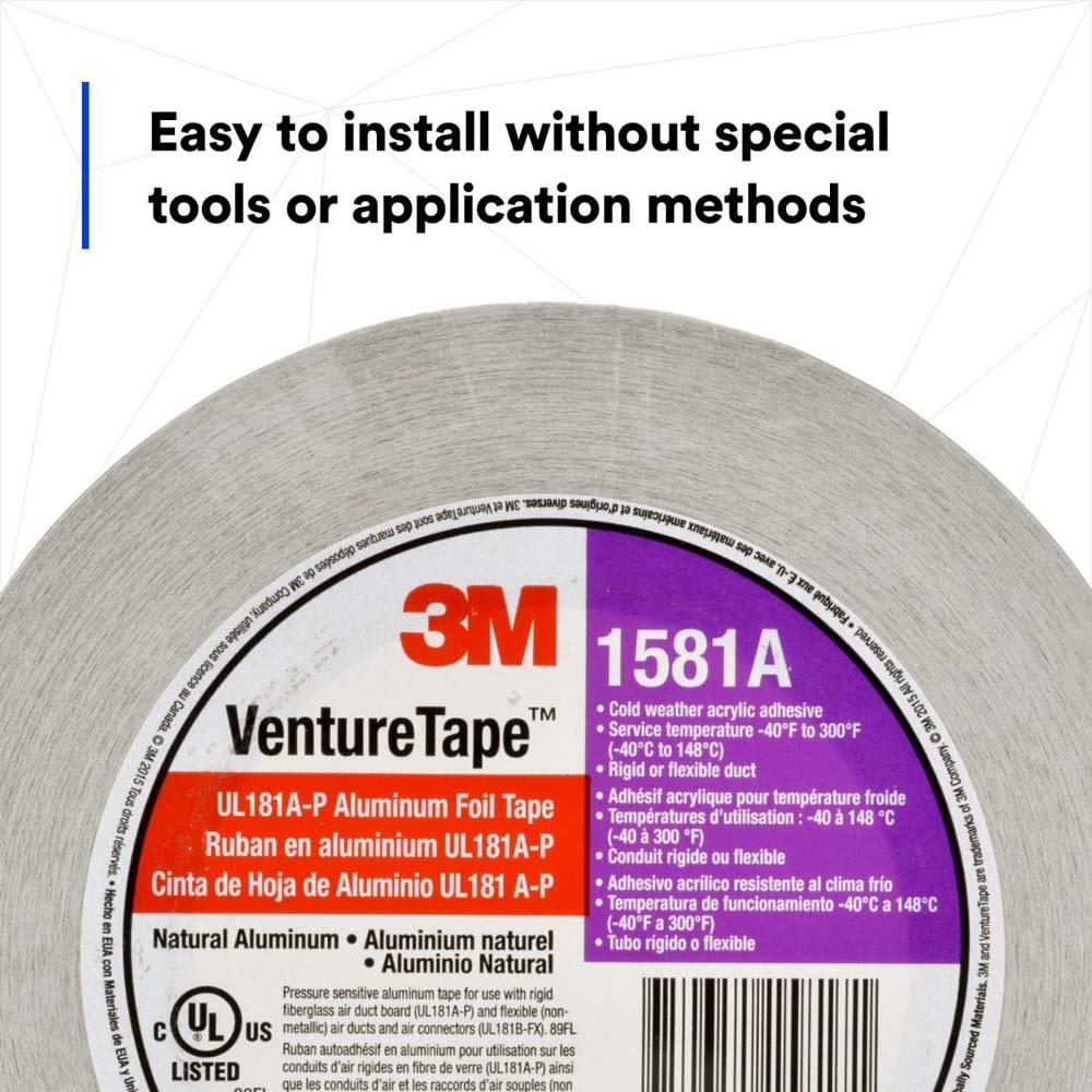 3M 1581A Venture Tape UL181A-P Aluminum Foil Tape Silver 2 1/2 in x 60 yd 2 mil (7100043830) - 5