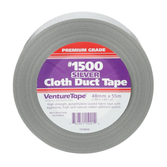 3M 1500 Venture Tape Cloth Duct Tape, Silver, 48 mm x 55 m (1.88 in x 60.1 yd) (7100043836) (576 Pack)