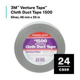 3M 1500 Venture Tape Cloth Duct Tape, Silver, 48 mm x 55 m (1.88 in x 60.1 yd) (7100043836) (576 Pack) - 2