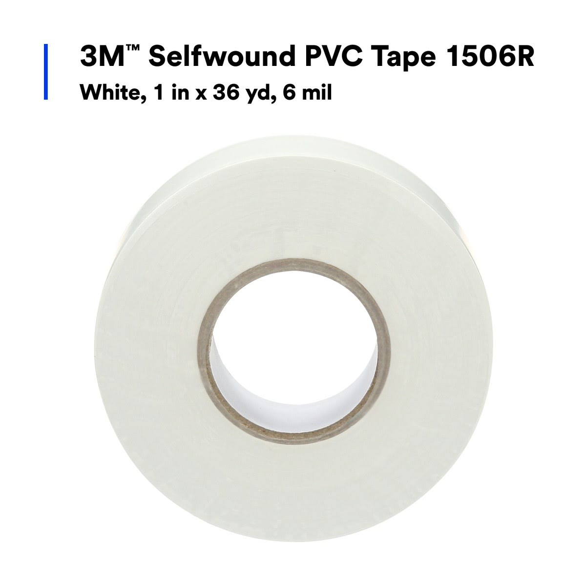 3M 1506R Selfwound PVC Tape, White, Linerless, 1 in x 36 yd, 6 mil (7100043868) (36 Pack) - 4