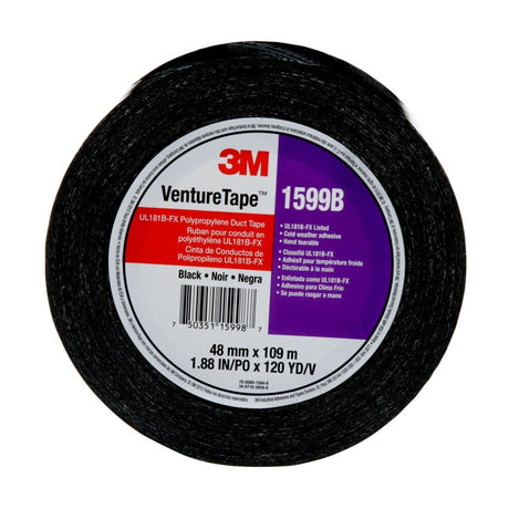 3M UL181B-FX 1599B Venture Tape Polypropylene Duct Tape, Black, 72 mm x 109.7 m, 3 mil (7100043898) (256 Pack)